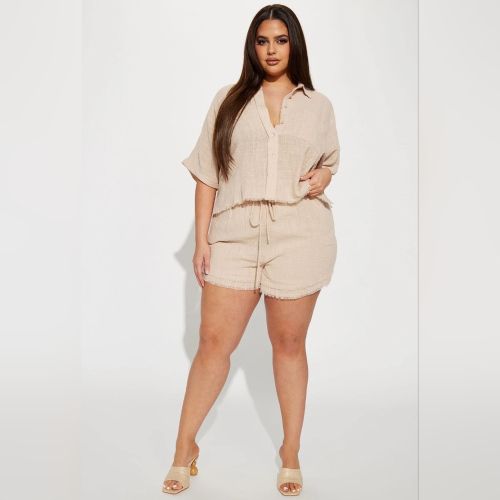 Batwing sleeve linen short set